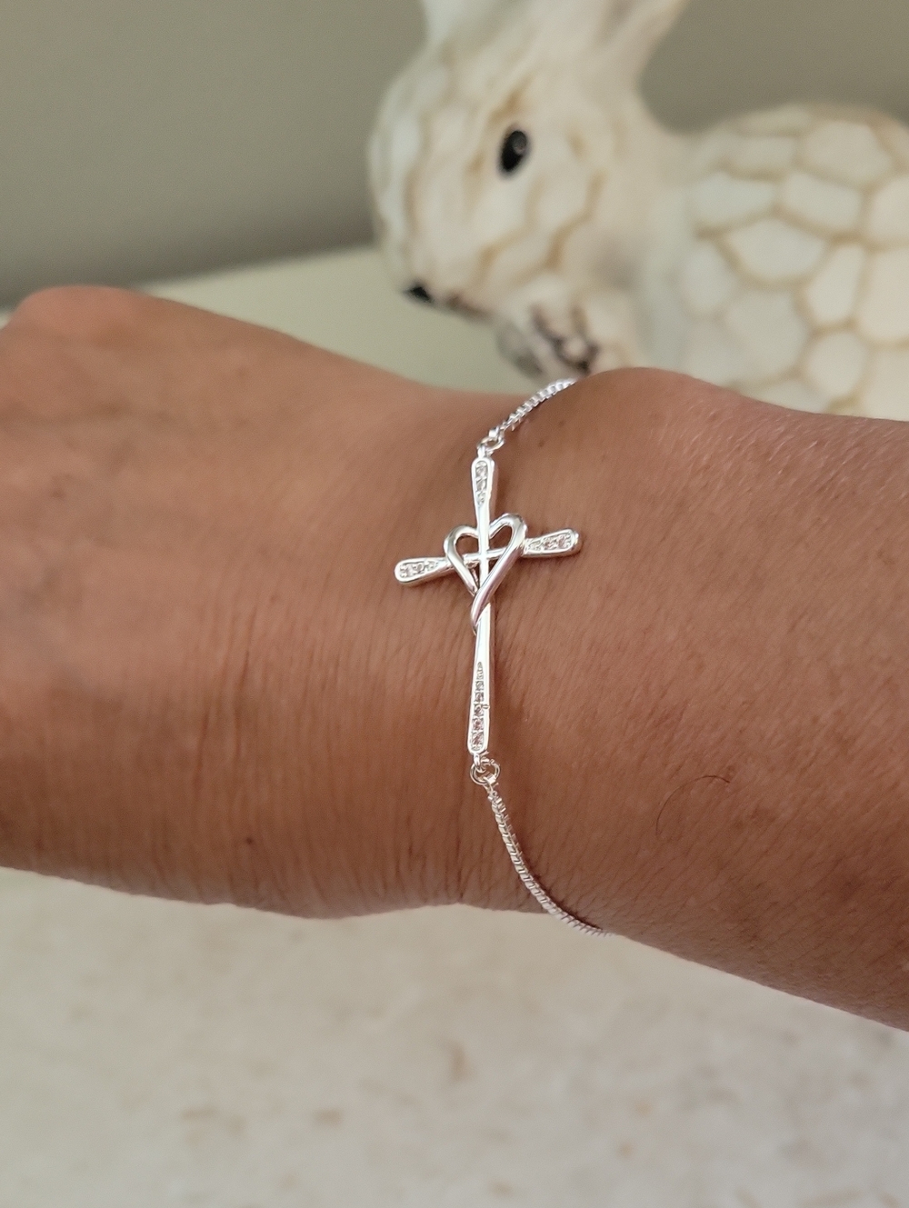 Amanda Blu Silver Tone Heart Cross Bracelet in Silver